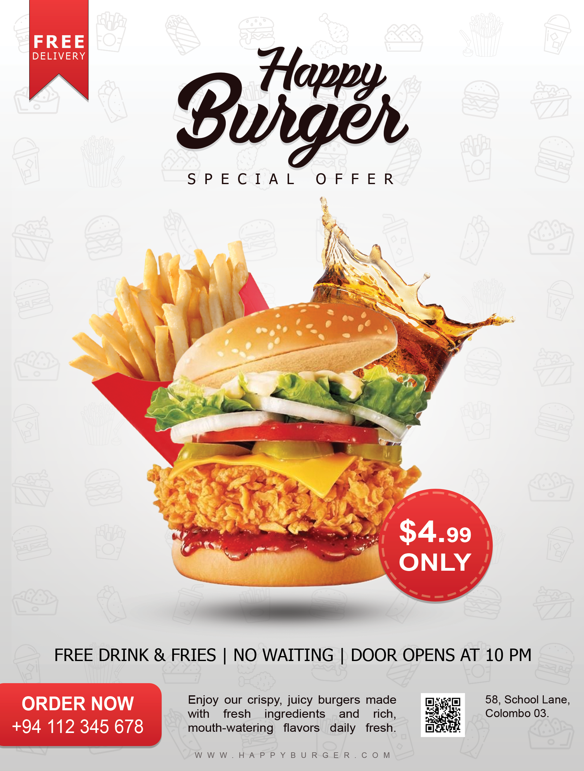 Happy Burger adobe branding burger poster creative design dribble shot fast food food illustration food poster graphic design markerting photoshop poster visual design
