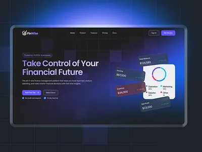 FinWise ai artificial intelligence banking dark dashboard finance finance landing page finance management landing page neon saas saas landing page ui uiux