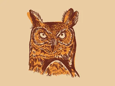 Great horned owl bird drawing hand drawn illustration illustration art monochromatic owl retro sketch t shirt design tee design vintage