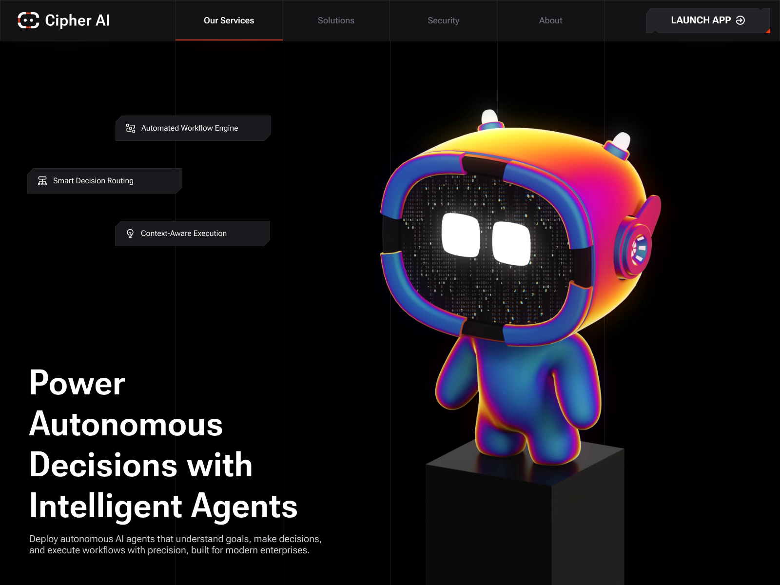 Example of Cipher AI - Agentic AI Website Hero | Web3