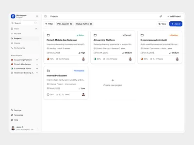 Project Management Dashboard UI admin b2b b2c component dashboard design design system product designer project project management shadcnui task ui ux web