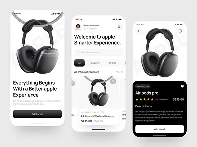 Smart Audio Shopping Mobile App app design digital commerce ecommerce ecommerce app ecommerce design ecommerce mobile app design gadget app headphone interface ios app minimal mobile online store shopping shopping cart ui ui ux user experience ux