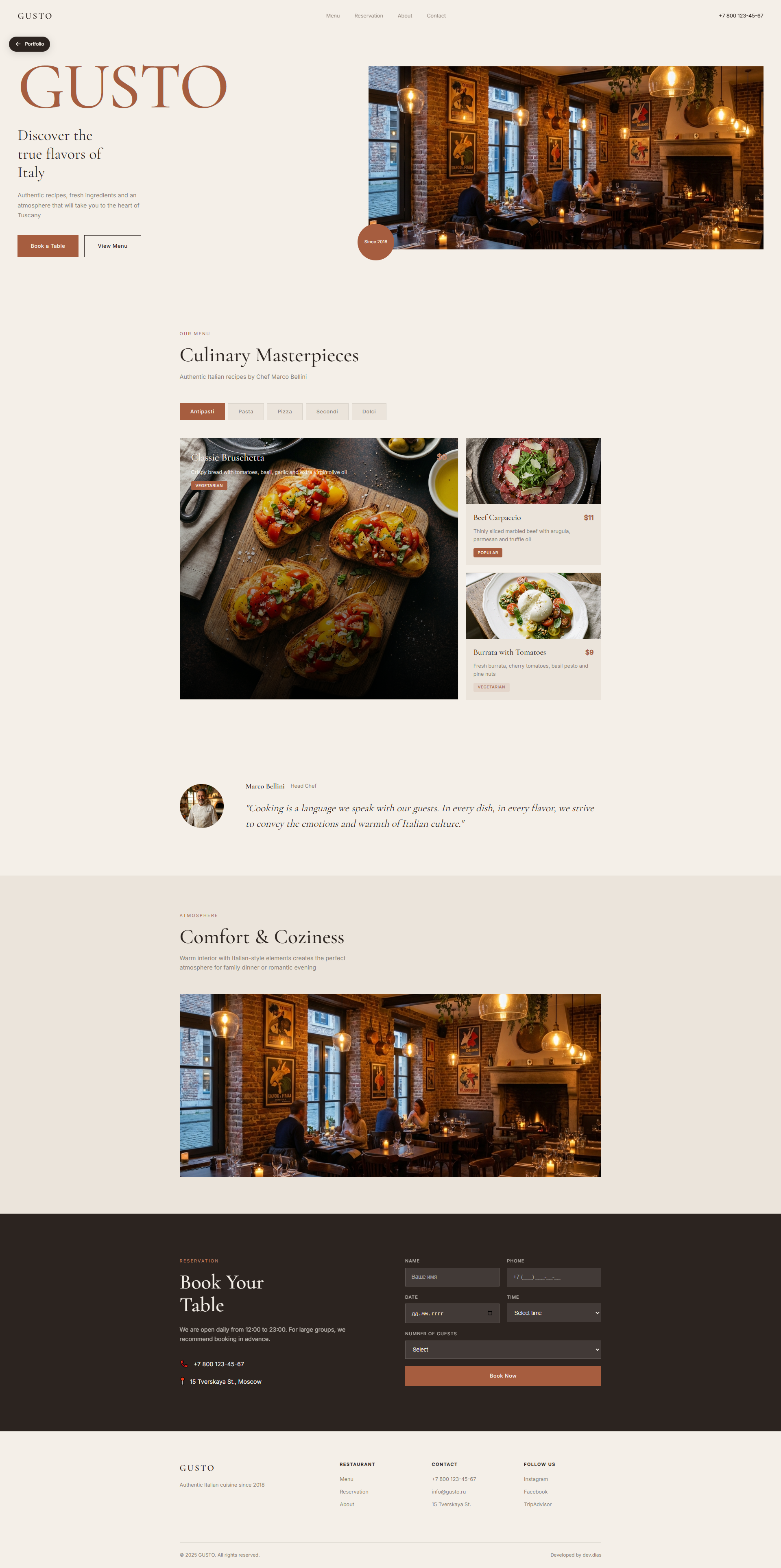 GUSTO - Italian Restaurant Website landing landing page menu restaraunt uiux web web design website