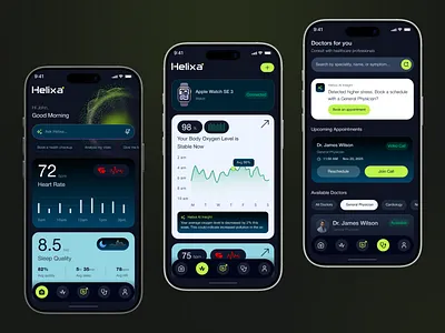 Helixa | AI-Powered Health App app design branding design health health app health care health monitoring app mobile app saas design ui