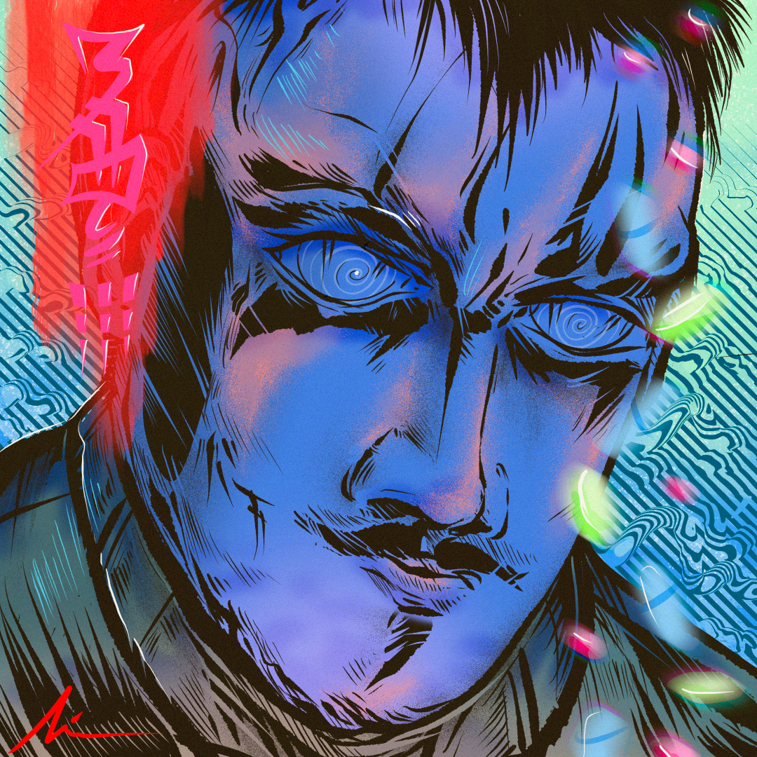 "Veteran" art branding color pencil comic cover design draw dream face illustration man manga music portrait strange water ink