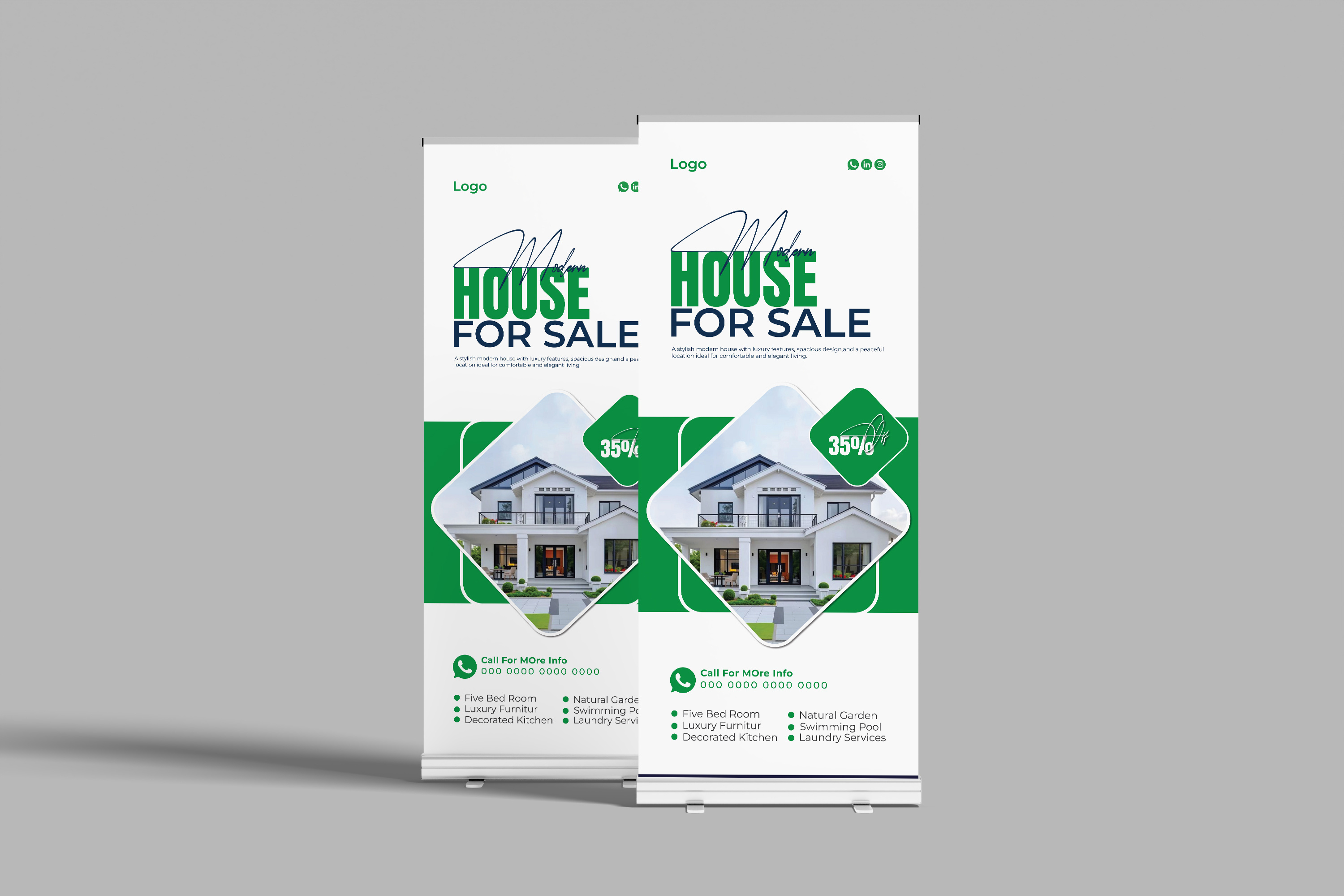Modern house for sale Roll up banner Design australiarealestate branding canadarealestate dreamhome graphic design houseforsale kuwaitrealestate logo luxuryliving modernhomes newhome projectbaseddesign propertyinvestment propertymarketing realestatebranding realestatedesign ukrealestate usarealestate
