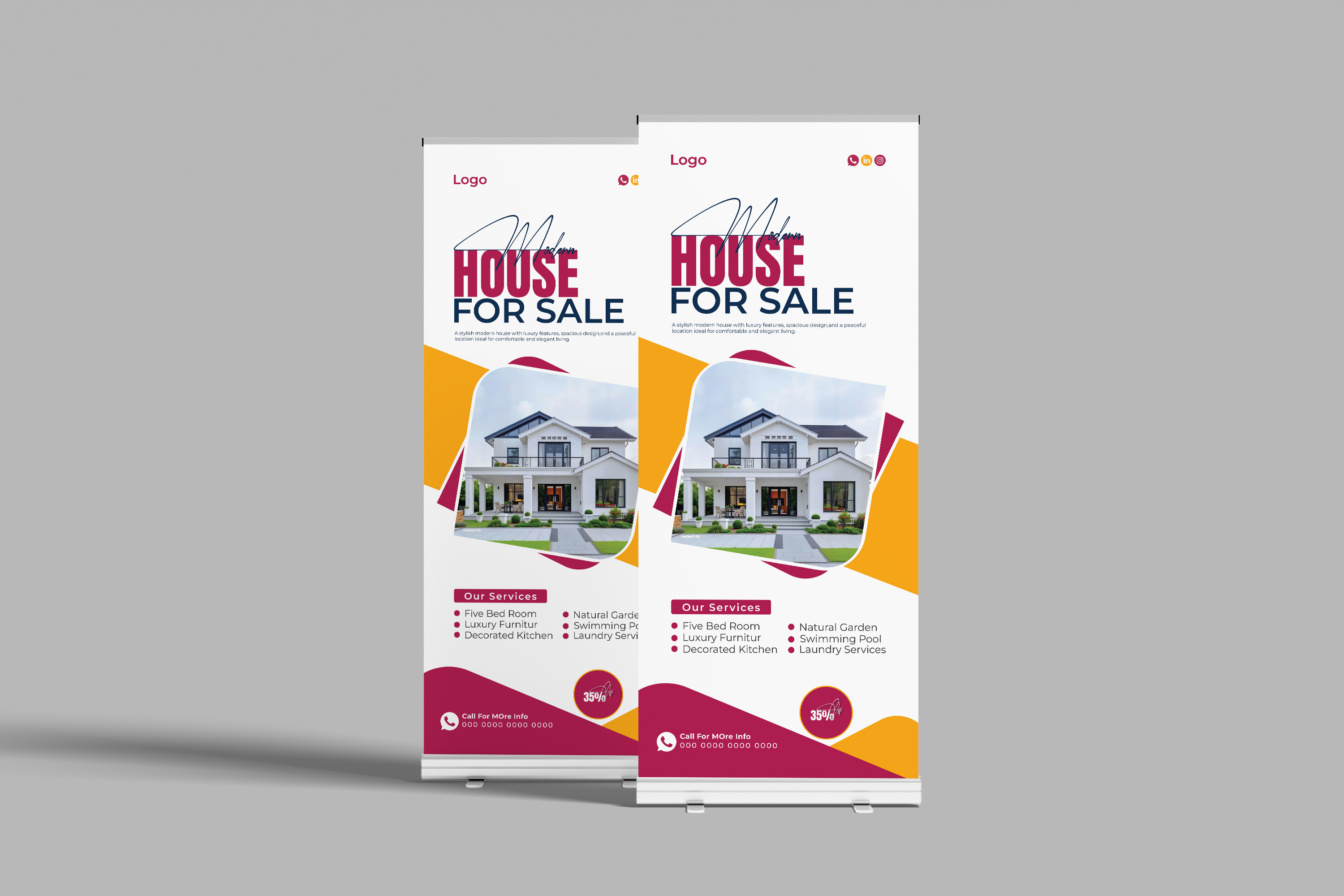 Modern house for sale Roll up banner Design australiarealestate branding canadarealestate dreamhome graphic design houseforsale kuwaitrealestate logo luxuryliving modernhomes newhome projectbaseddesign propertyinvestment propertymarketing realestatebranding realestatedesign ukrealestate usarealestate