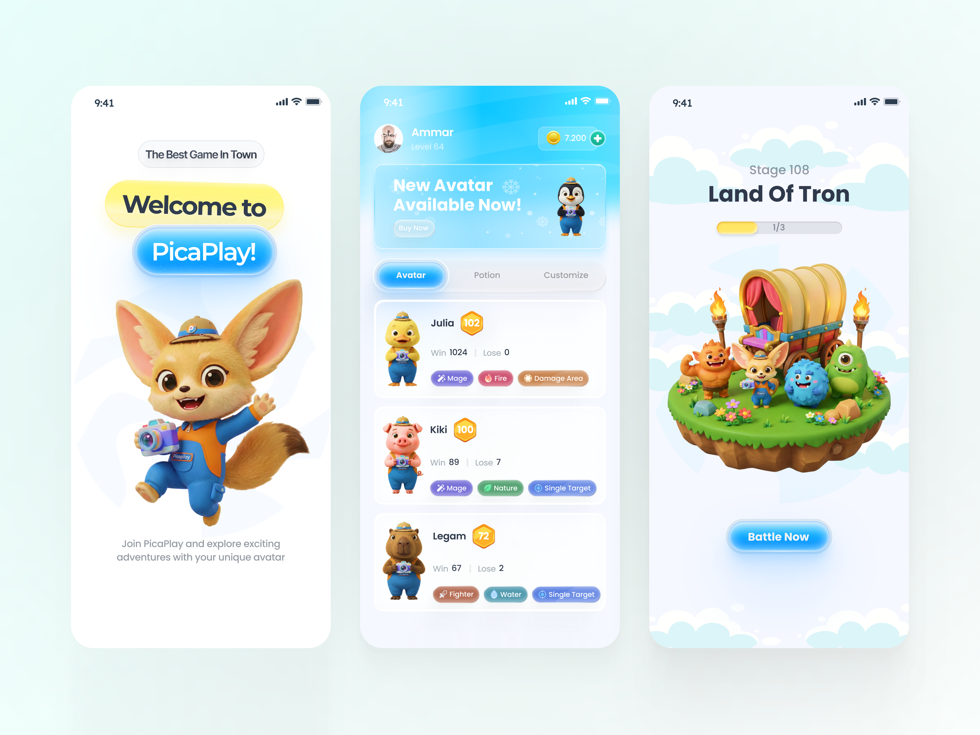 PicaPlay! - Fun and Engaging Mobile Game Design 3d animation design game ui ui design ui game uiux