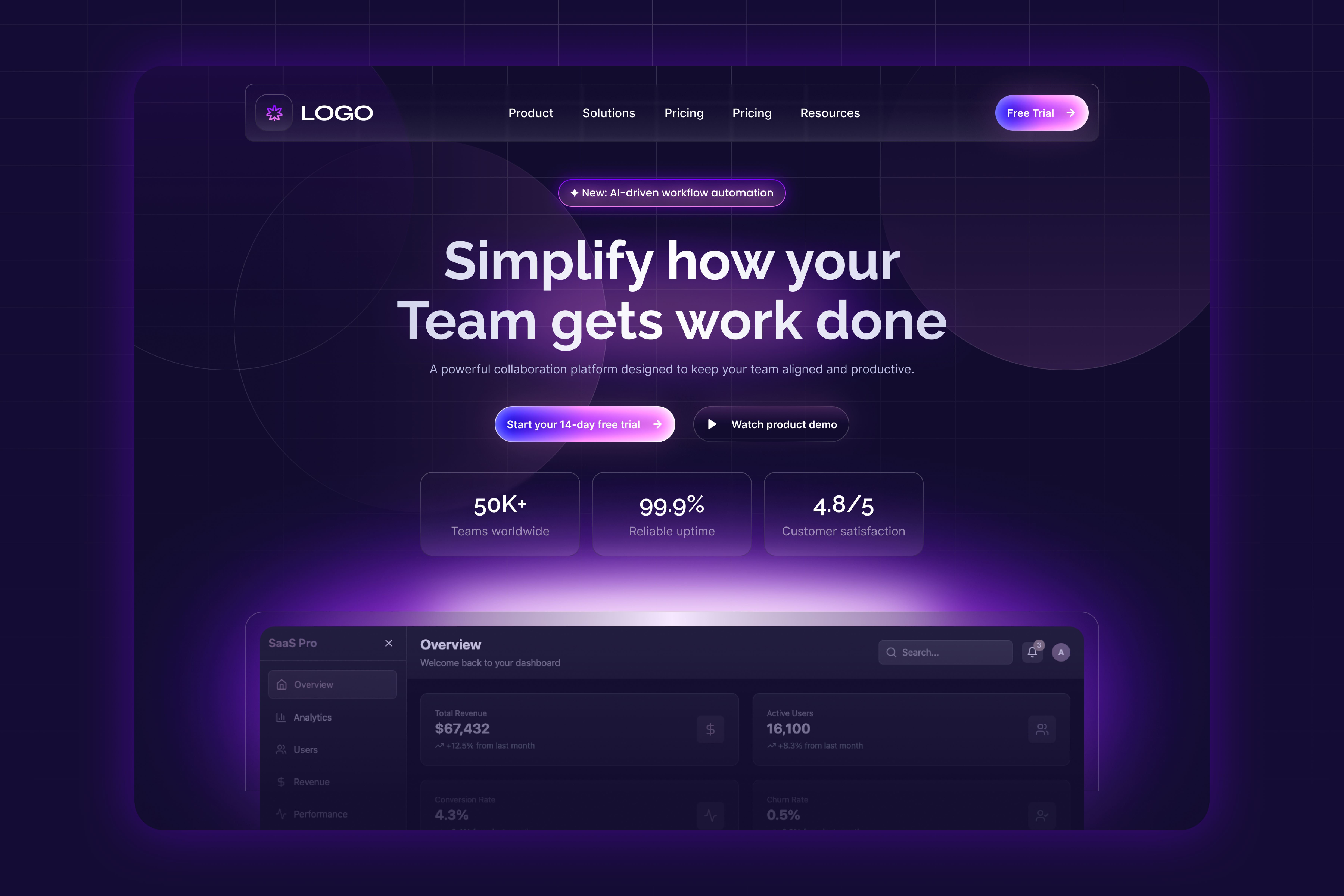 AI SaaS Landing Page – Dark UI darkui designportfolio dribbble figma landingpage productdesign saas saas web saasdesign saaswebsite uiux uiuxdesign webdesign