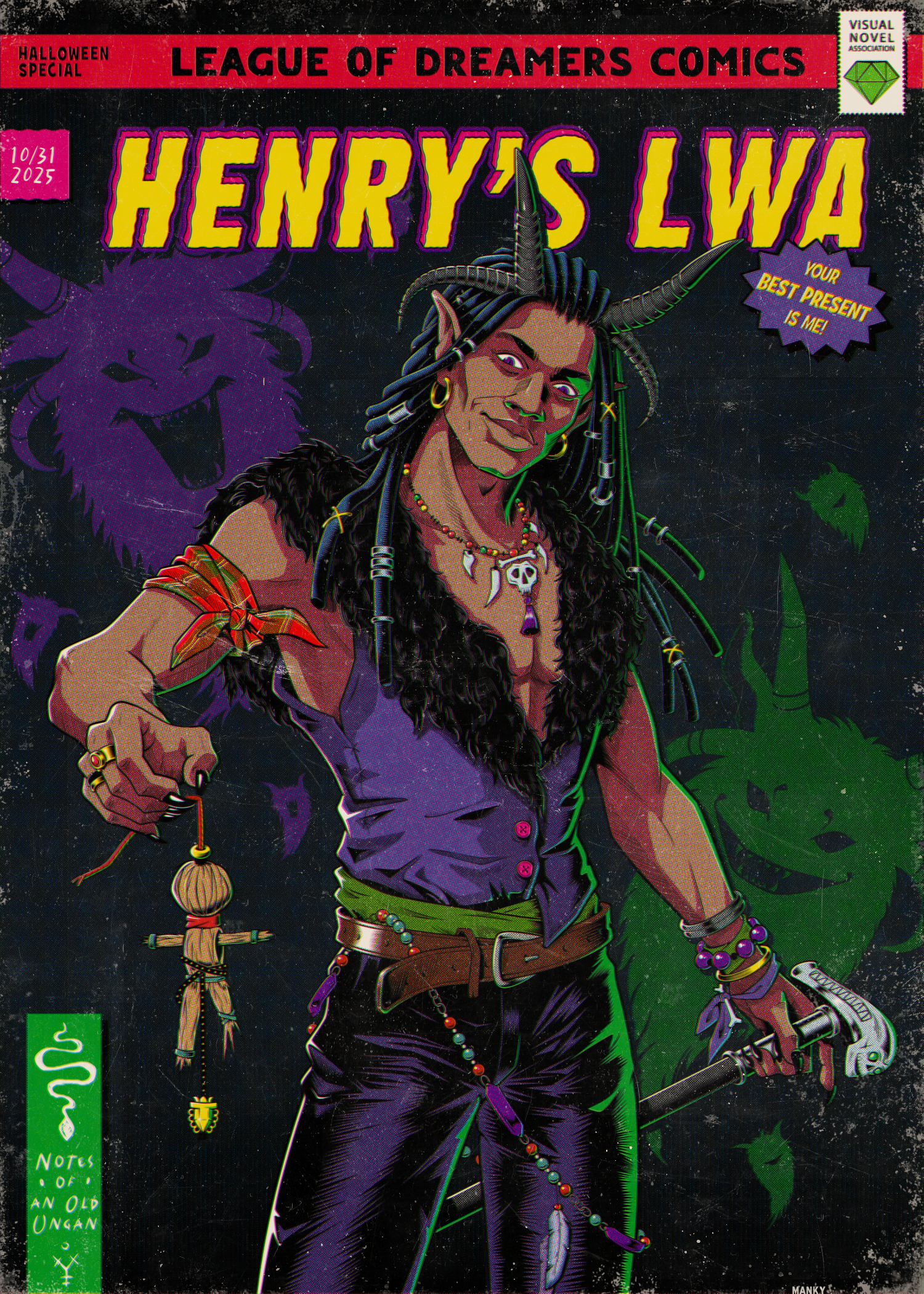 Stylization of vintage comic covers: Lwa character cmyk cover halftone illustration loa lwa overlay raster retro vintage voodoo