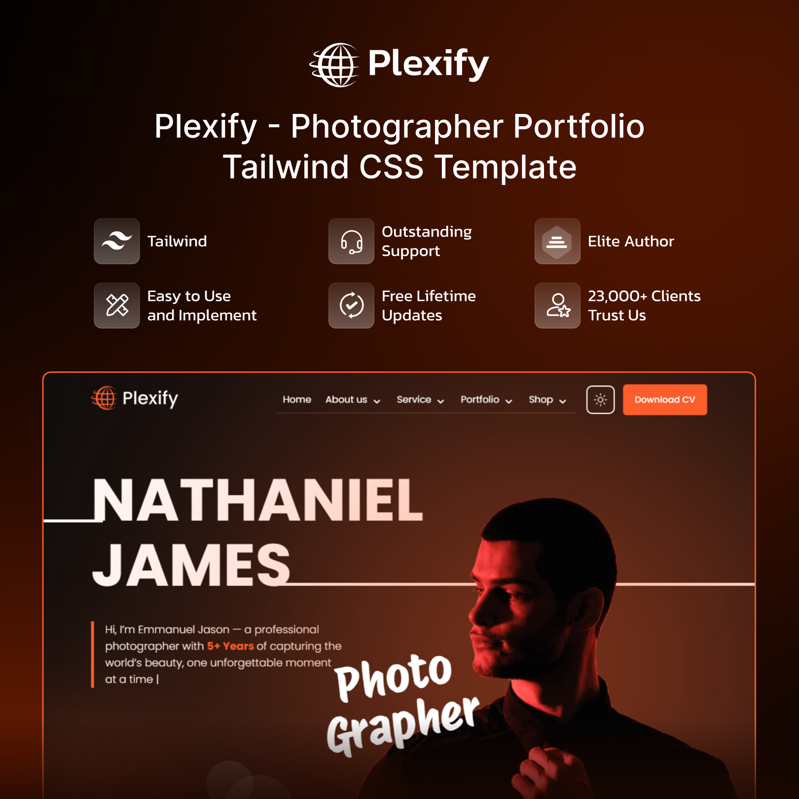Plexify - Photographer Portfolio Tailwind CSS Template branding creative design illustration logo product design template ui uiux website