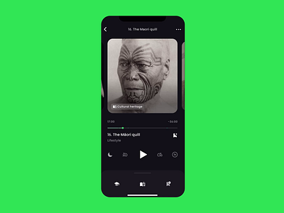 Chapter Player — HANZ Podacast app application b2c dark theme edtech green green ui historical app history mobile app music music app player podcast prototype prototyping ui user experience ux
