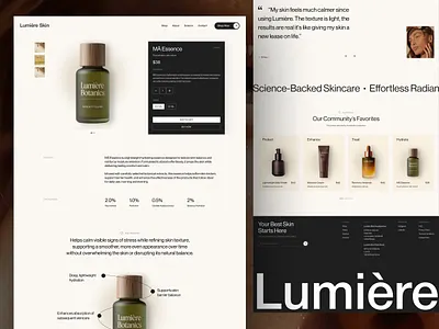 Lumière - Minimalist Elegant Skincare Ecommerce Product Website ecommerce website elegant landing page luxury website minimalist modern product design product page product showcase product website shopify shopify website skincare website ui ui design warm web design website wellness wellness website