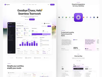 Organise — Seamless Teamwork SaaS Website dashboard design product design product website saas design startup design sumunar studio ui ui design uiux uiux design ux ux design web design website website design workflow tool