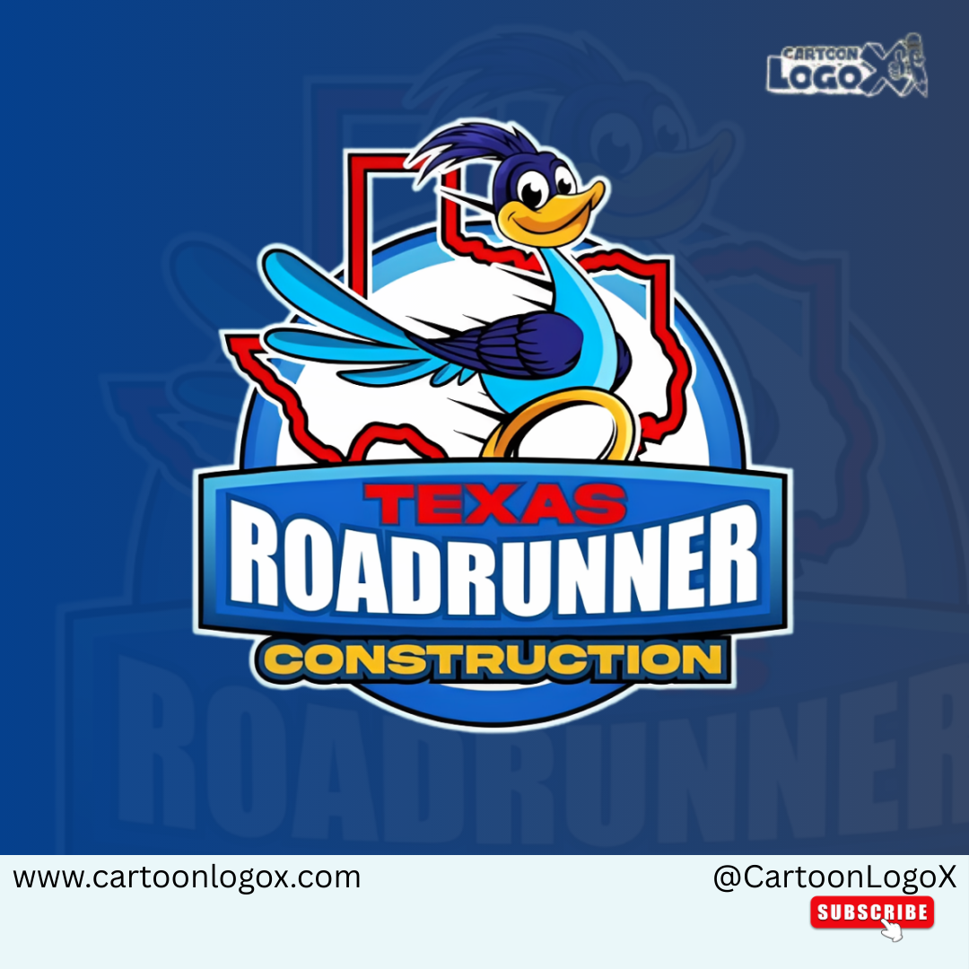 Texas Roadrunner Construction Mascot Logo | CartoonLogoX brand identity branding cartoonlogox construction branding construction logo creative branding custom logo dribbble design graphic design illustration design logo logo designer logo inspiration mascot branding mascot logo texas business visual identity