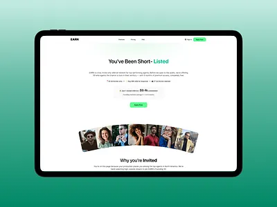 EARN Landing Page creative designinspiration figma interactiondesign landingpage productdesign responsive saas startup ui uidesign uiux uxdesign webdesign website webui
