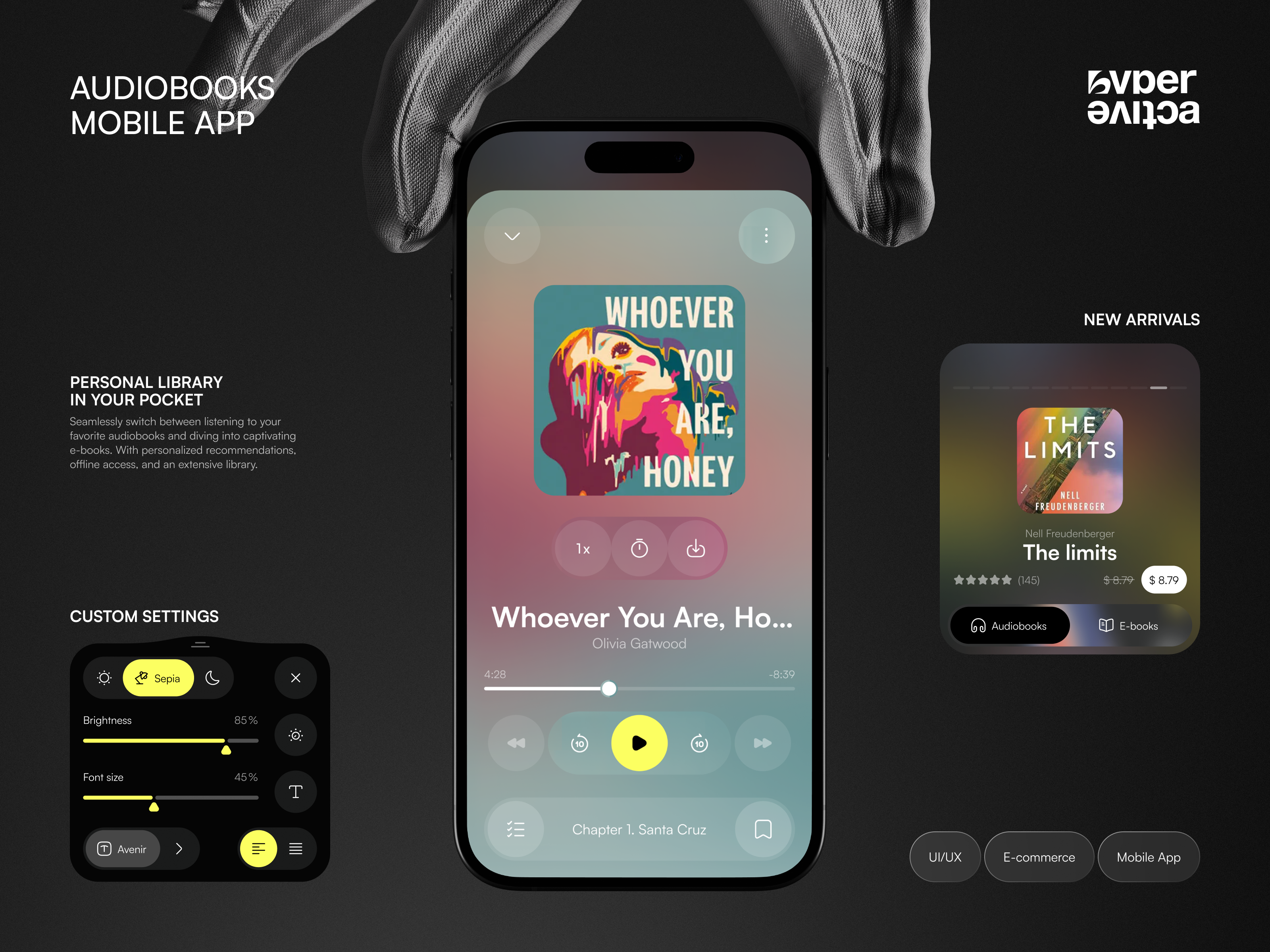 🎧 Mobile design for audio book app | Hyperactive audio audio book book dark ui design e commerce editor hyperactive library mobile mobile app mobile design player product design setting ui uiux user interface ux