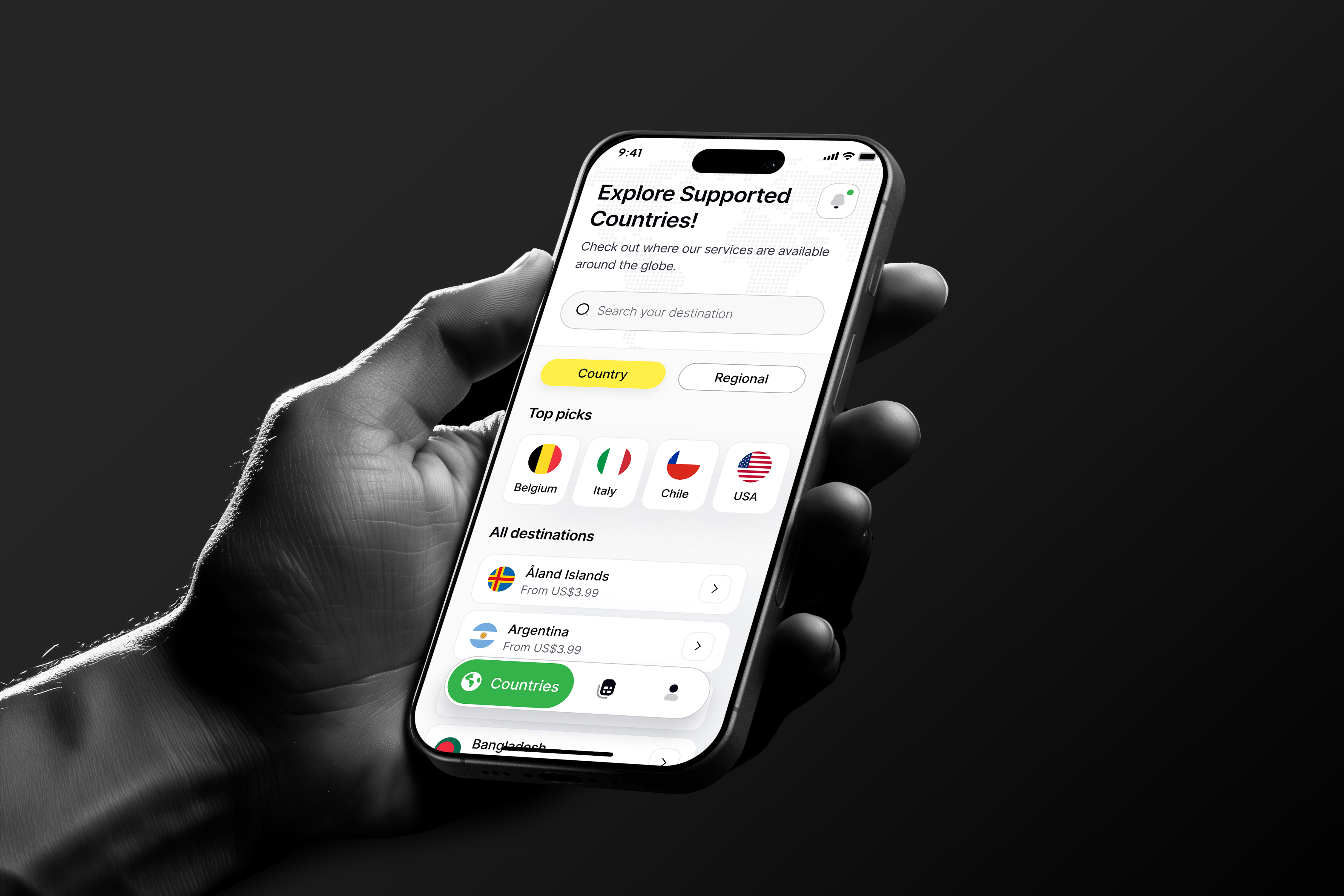 Borderless eSIM Travel App – International Data Plans & Seamless app design digital sim digitalnomad e sim esim esim app esim app design mobile app roaming telecom travel app travel tech ui design uiux
