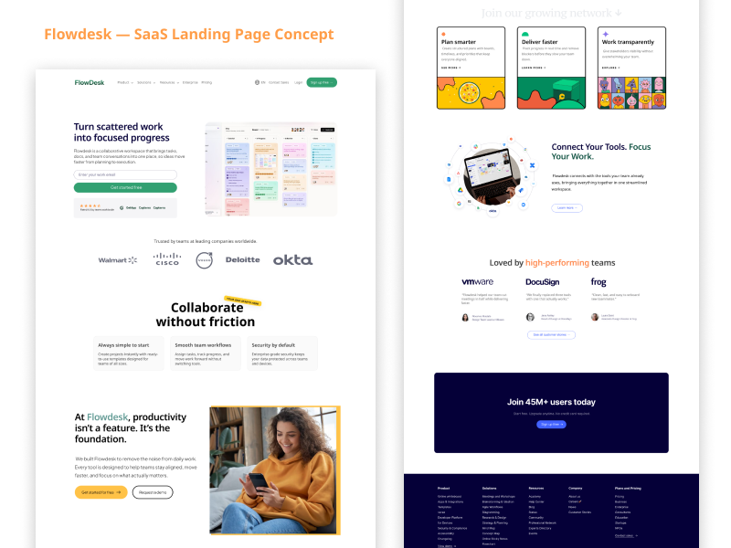 Flowdesk—Landing Page Design landingpage productivity saas tech ui ux webdesign
