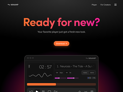 Winamp player website album gradient landing modern music player song spotify streaming track ui website winamp