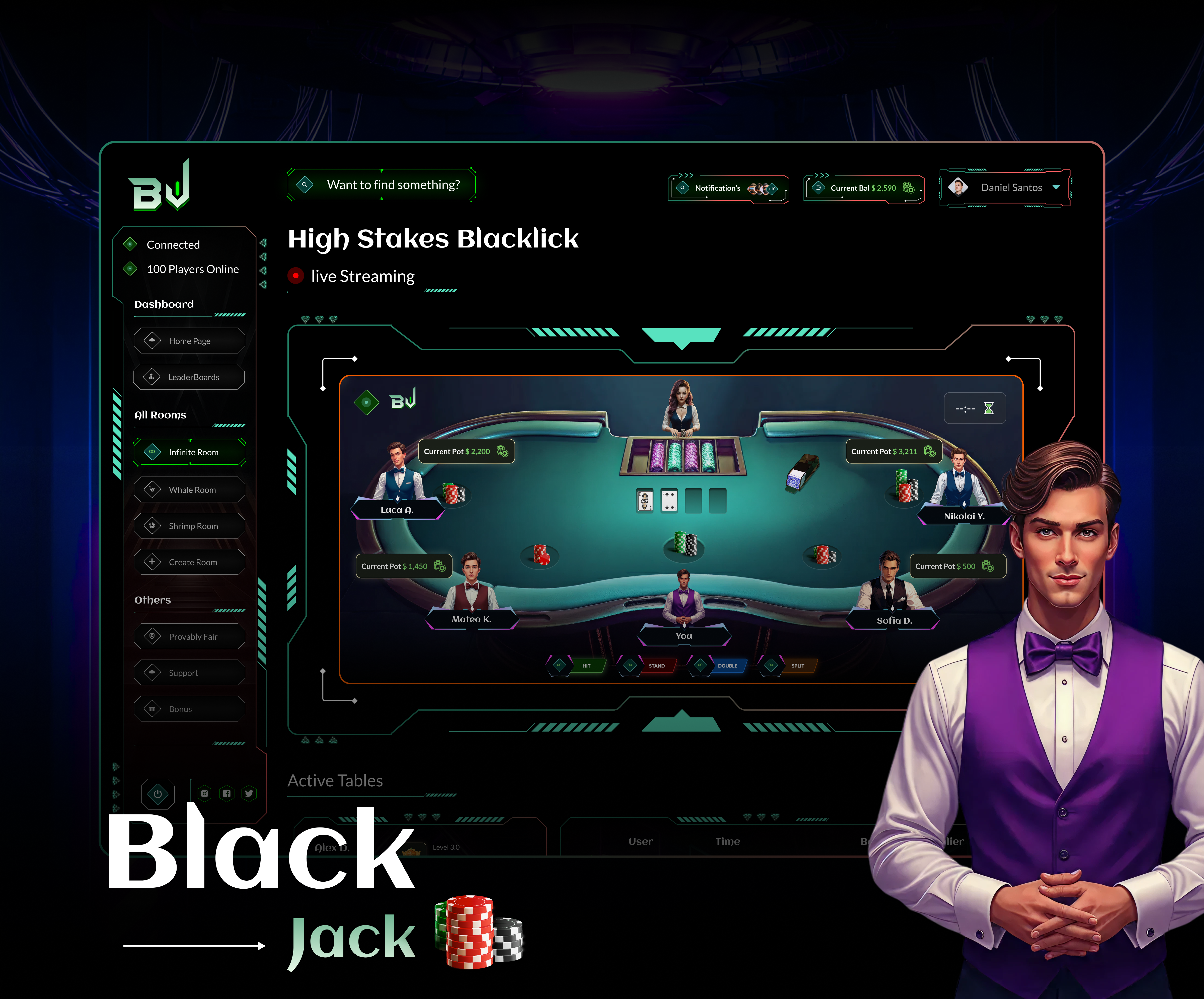 Blackjack – High-Stakes Live Tables with Real-Time Social Energy blackjackui casino table ux casinoux highstakesgaming igaming dashboard design igamingdesign live blackjack ui livecasino real time casino platform uxcasestudy