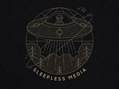 New Merch - UFO black design gold illustration lines merch sleepless tshirt ufo