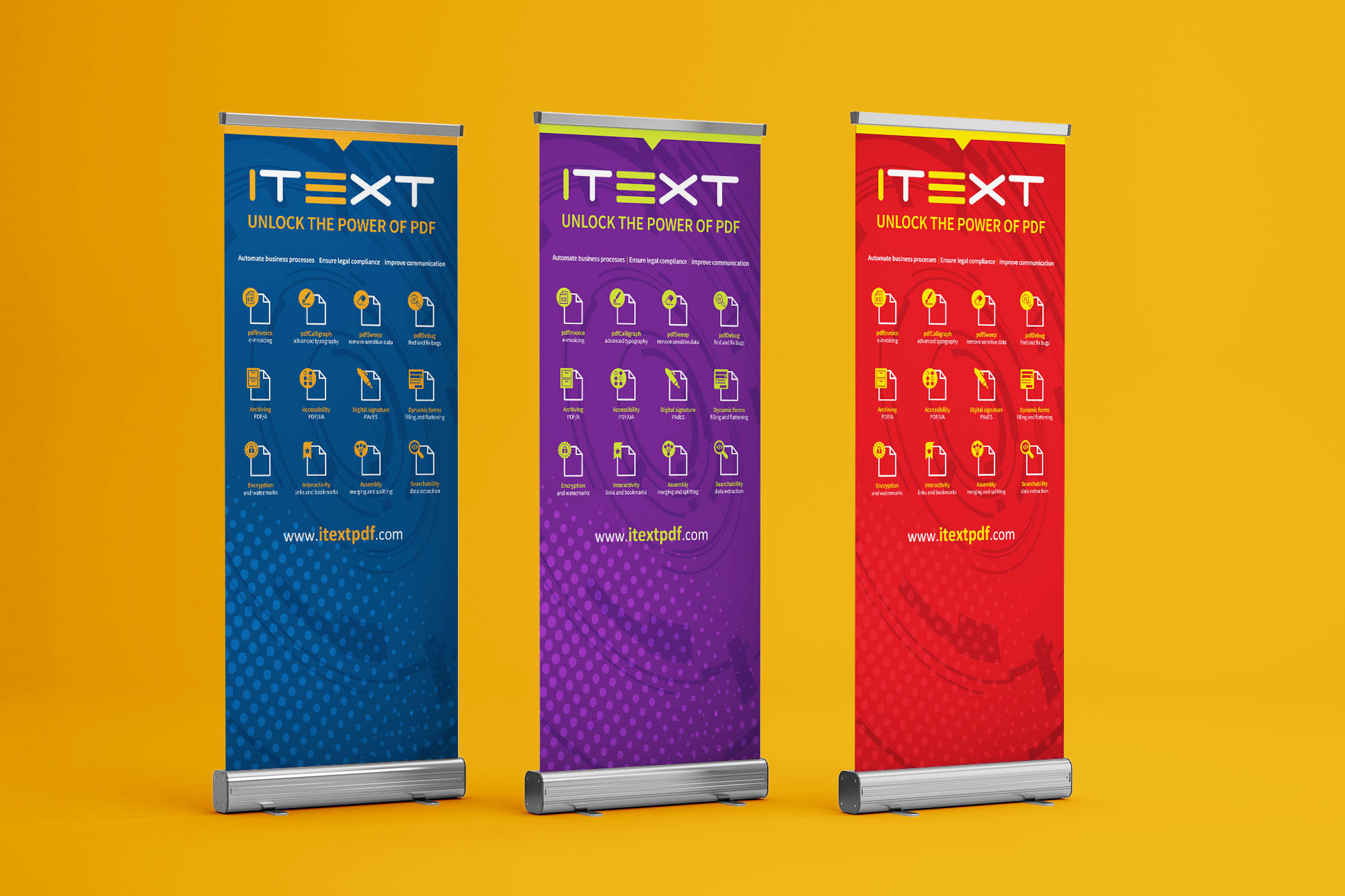 ITEXT Banner Design banner blue clean creative design event graphic design large format modern outdoor print printing professional purple red roll up signage vertical
