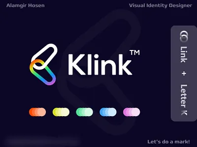 Letter K and Link Logo Design ai blockchain branding chain connection crypto e commerce fintech gradient icon k chain logo k link logo k logo lettering link logo saas tech wallet web3