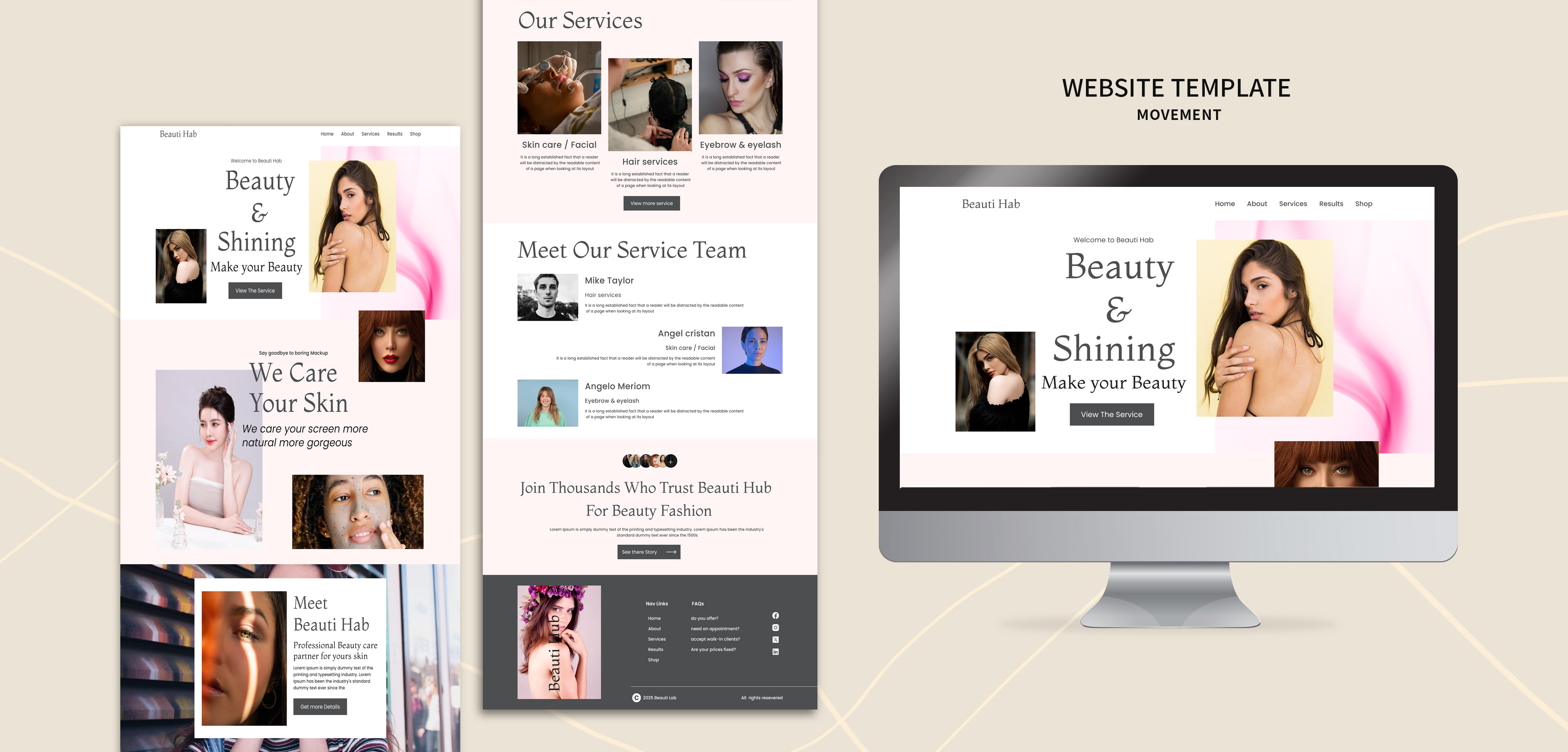 Beauty Care Website Design beautyui beautywebsite figmadesign landingpage modernui salonwebsite skincare uiux webdesign