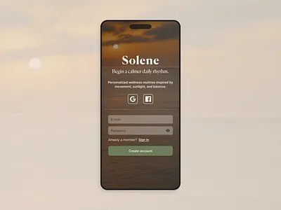 Solene — Wellness App Signup app design figma mobile ui product design signup form ui ui design ux ui wellness app