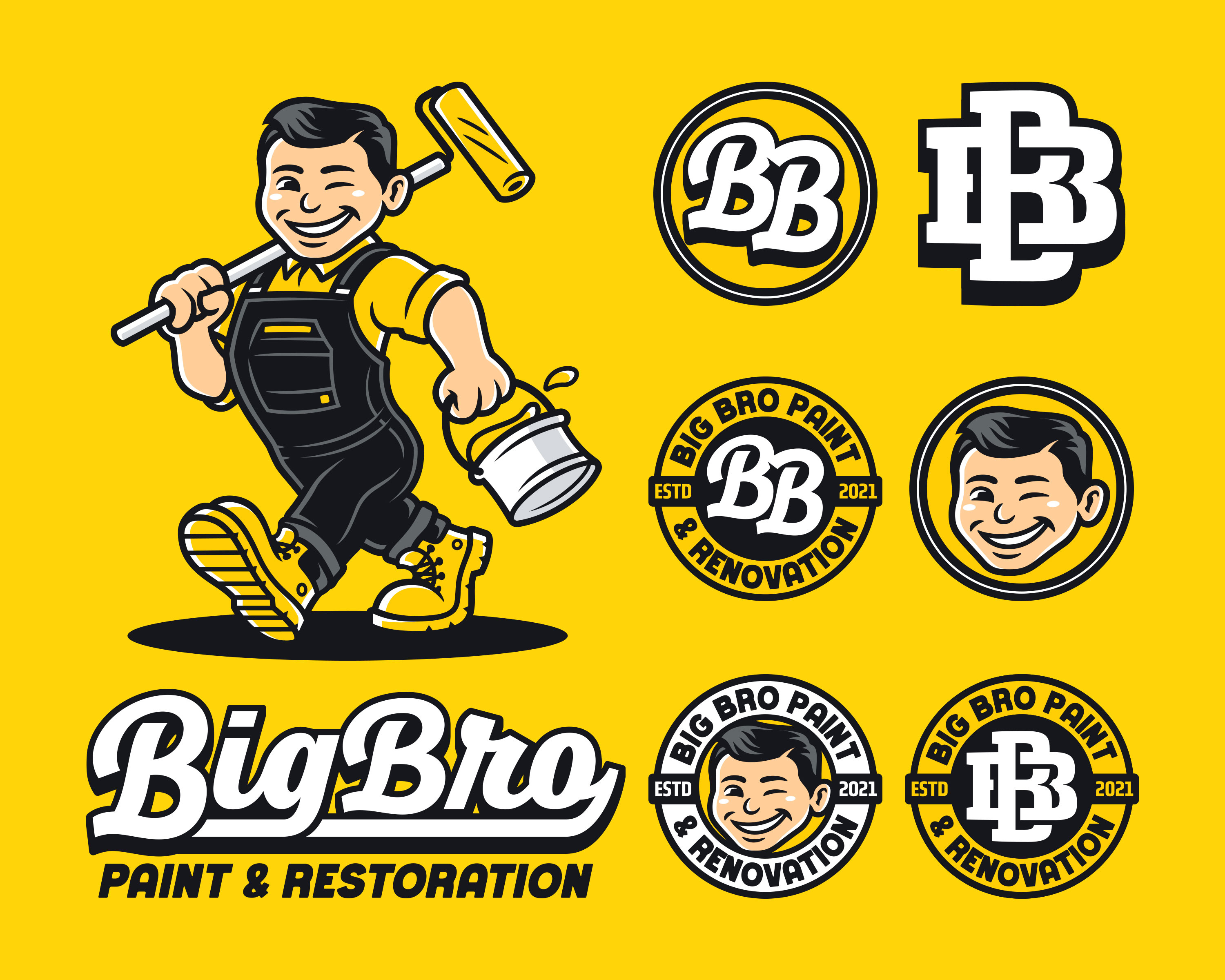 Brand Character | Big Bro Paint Mascot Design big bro brand character branding character character design contractor dasedesigns identity design illustration logo design mascot mascot logo paint sports sports logo vintage