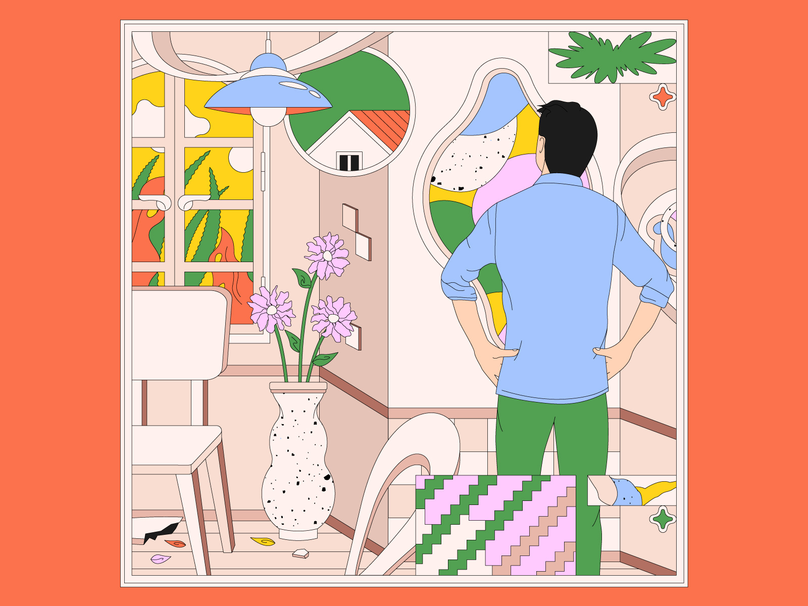 Daydreaming 🌸✨🏠 character color palette color scheme colorful daydreams digital art dreams flowers grid happy house illustration illustrator room symbols vector vector art vectorart vectors vibrant