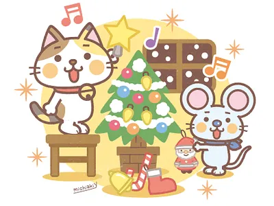 Cat & Mouse - Christmas adobeillustrator adobephotoshop animal calicocat cat character christmas cute illustration illustrator kawaii mouse pop winter