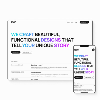 Concept for the first screen of design studio's website branding design hero section landing page layout studio ui uxui webdesign