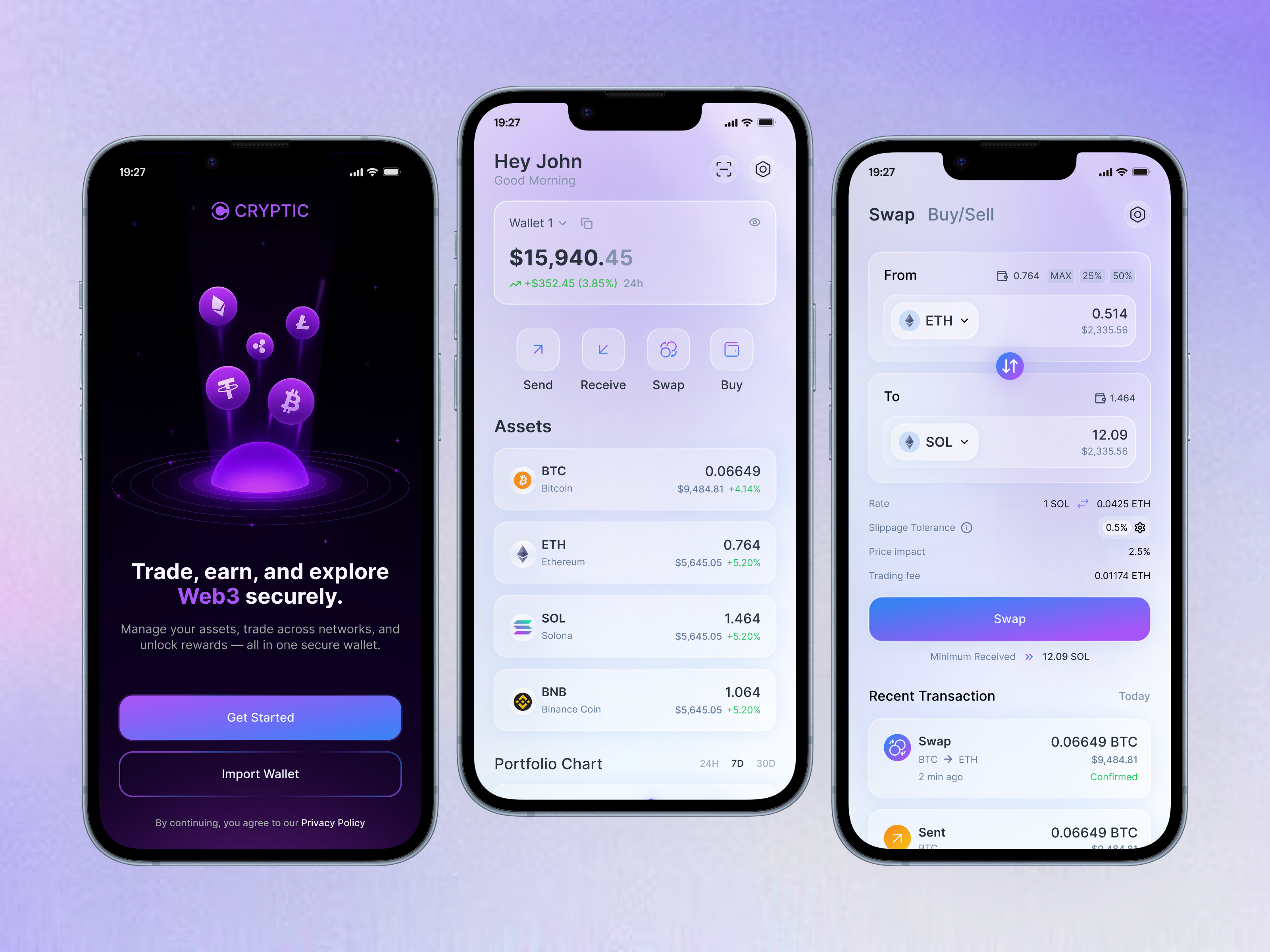 Crypto Wallet App – Modern UI/UX Design app ui blockchain app crypto app crypto exchange crypto staking crypto transfer crypto wallet cryptocurrency app defi app digital assets digital wallet finance app fintech app mobile app design mobile wallet modern ui product design token swap uiux design web3 app