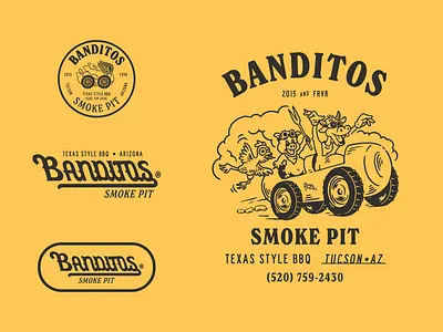 Banditos Smoke Pit animal design apparel badge logo bbq bbq logo brand design branding design fnb graphic design illustration logo merch retro logo vintage design vintage logo vintage mascot visual identity