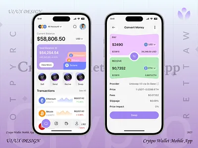 Crypto Finance App | Wallet & Swap UI app design bitcoin blockchain crypto crypto currency crypto exchange crypto wallet cryptocurrency dashboard ui exchange finance app fintech gradient ios ios app mobile app neobanking swap wallet web3