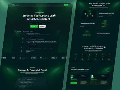 CodeGent — AI-Powered Coding Assistant SaaS Landing Page 🚀 ai code writing creative design cta section dark mode design features section figma template hero section homepage design how it works integration pricing plan section saas landing page saas product typography ufinity studio ui ui ux design visual design web design website design