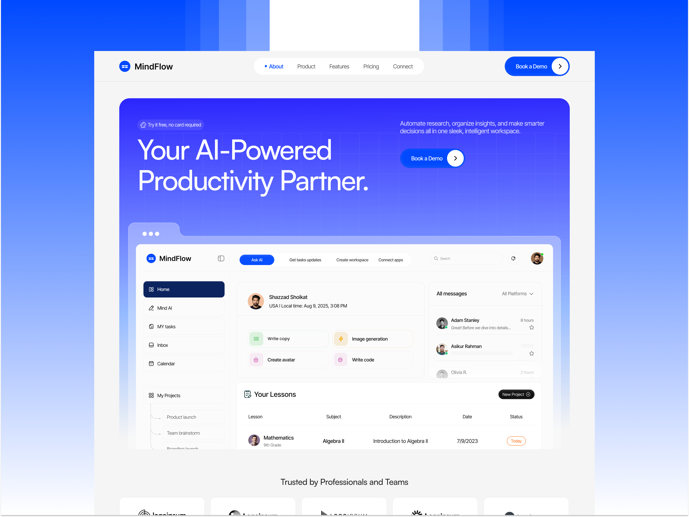 MindFlow – AI-Powered Productivity Landing Page
