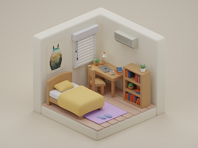 Cosy bedroom 3d 3d art art b3d bedroom blender diorama house illustration interior interior design isometric low poly minimal render room studio ghibli stylized totoro visual