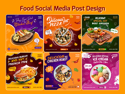 Food Social Media Post Design set banner design fas food food graphic design instragram post social media