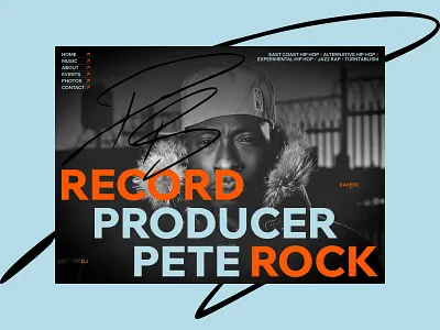 Concept Hero - PETE ROCK artist portfolio black and white bold layout concept design dj dribbble shot editorial design hero section hip hop hip hop culture landing page modern ui music industry music website pete rock record producer typography ui design visual identity web design