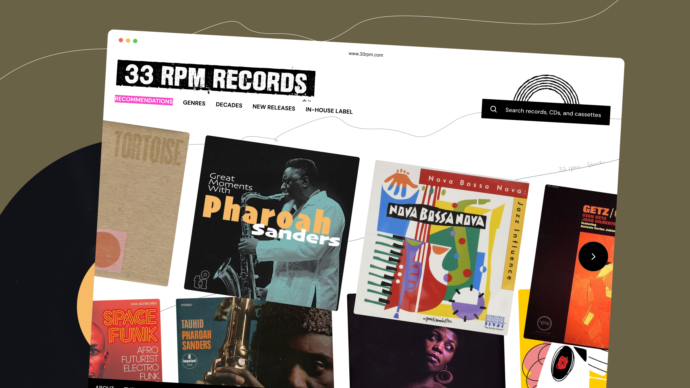33 RPM | Record Store Web Design album artwork record design record store design ux ui web design