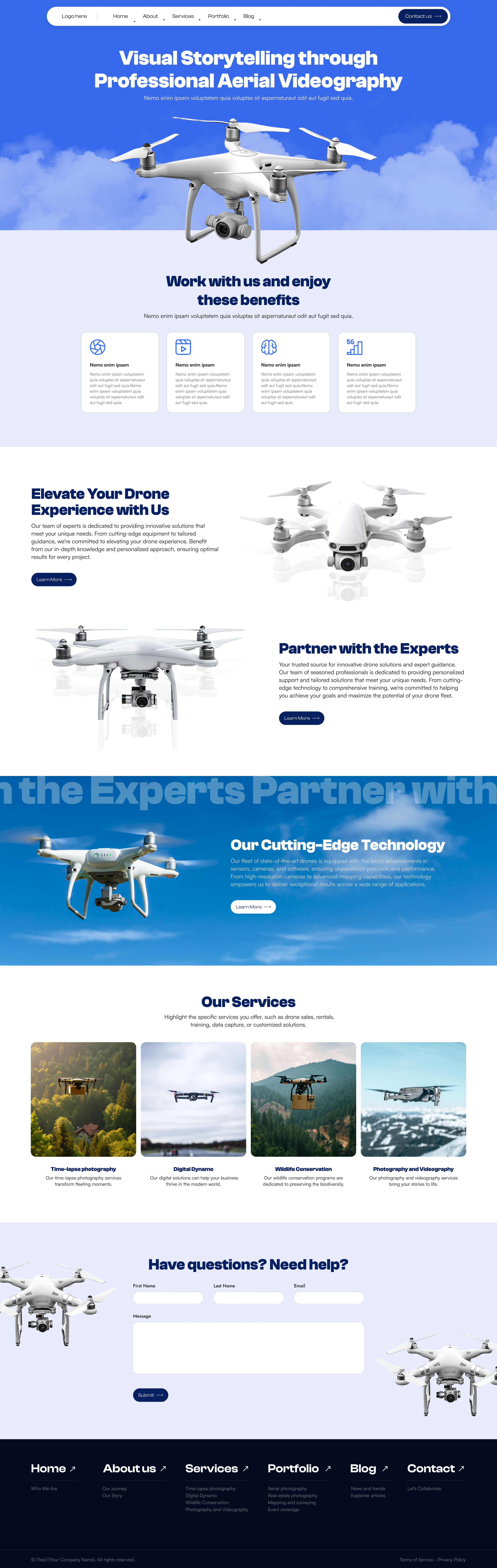 Drone & Videography Website UI Design aerial videography clean ui creative agency design inspiration digital design drone website figma landing page modern ui photography product design startup website tech website ui design ux design videography visual storytelling web design website design