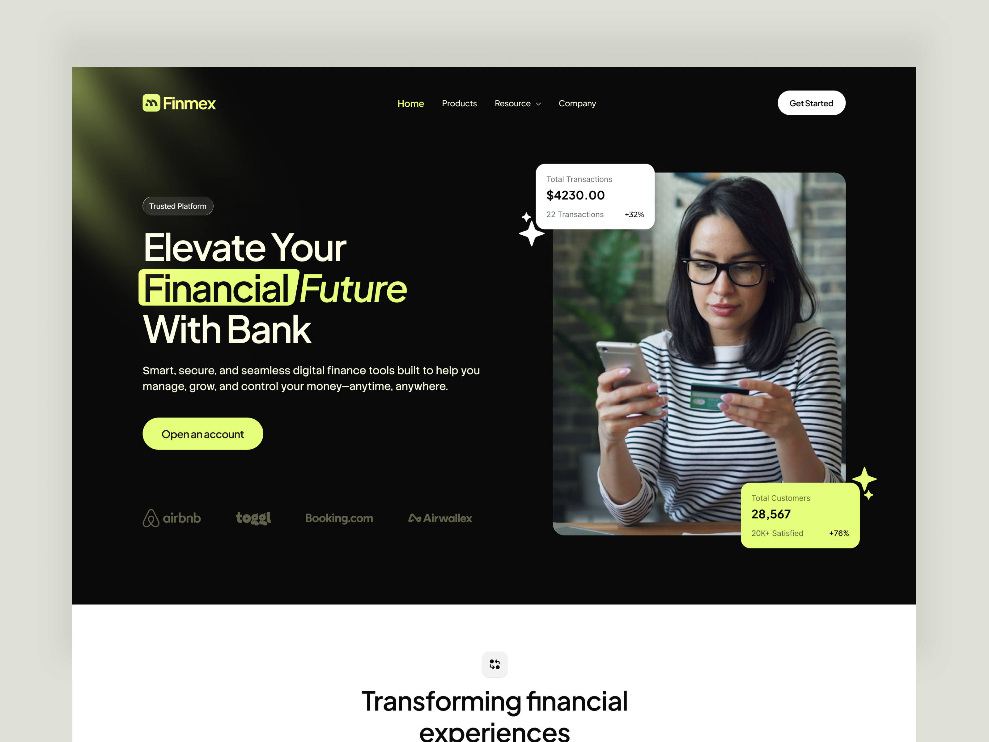 Finmex - Finance Landing Page Design banking landing page banking website finance finance landing page fintech hero design homepage homepage design landing page landing page design product designer responsive design saas saas design saas landing page saas website ui design visual design website website design