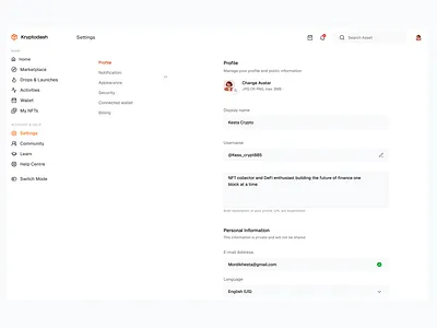 settings page branding crypto design graphic design product design settings ui web 3