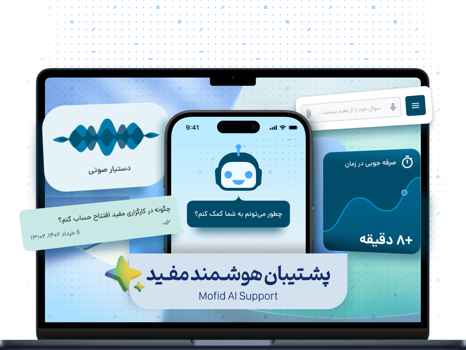 Mofid AI Support Hero Design ai hero landing page persian robot support