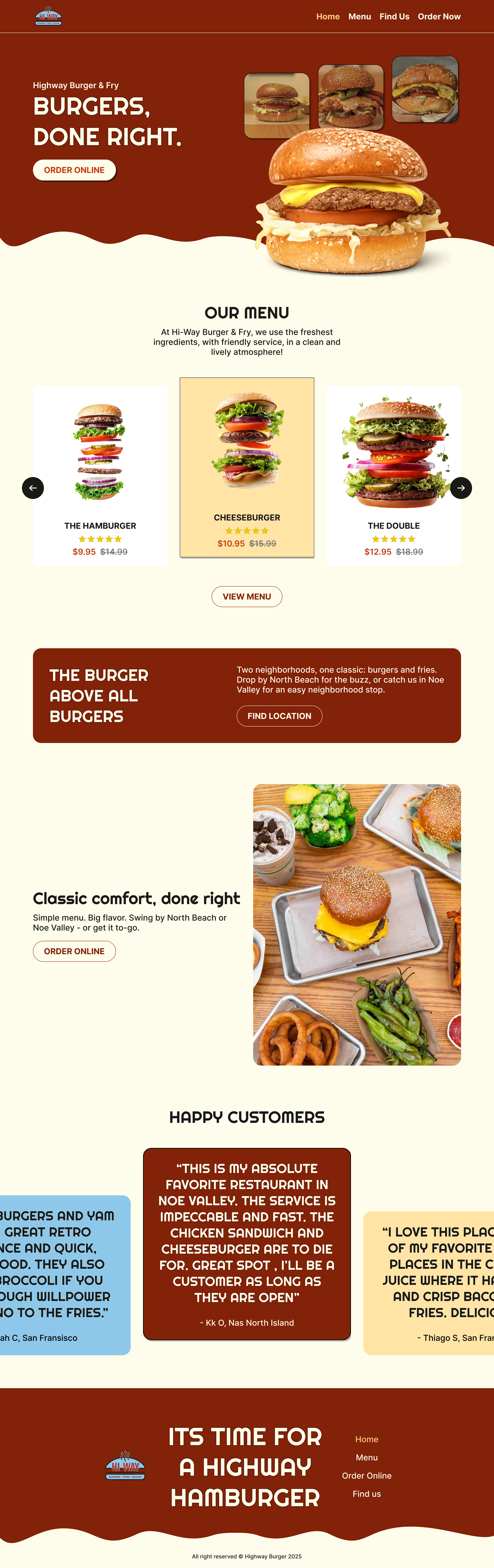 Highway Burger & Fry - Spec Website branding burger burger website figma food food website footer hero highway highway burger homepage lunch nav playfull website restaurant restaurant website webdesign website