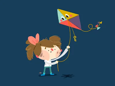 Electric cartoon character color cute design electric girl illustration key kite thunder