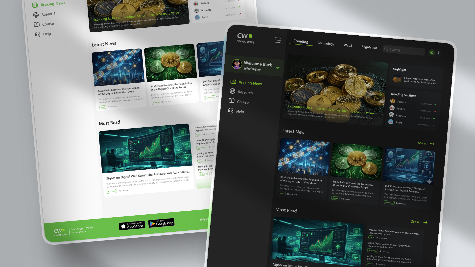 Redesign Crypto Wave - Light & Dark Mode Crypto Media block cain crypto media news ui website